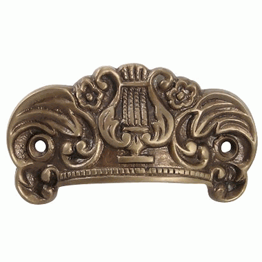 COPPER MOUNTAIN HARDWARE 3 5/8 Inch Overall (2 3/4 Inch c-c) Solid Brass Lyre Cup Pull (Antique Brass Finish)