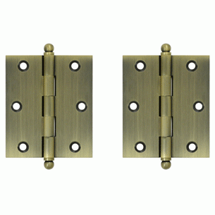 DELTANA 3 Inch x 2 1/2 Inch Solid Brass Cabinet Hinges (Antique Brass Finish)