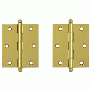 DELTANA 3 Inch x 2 1/2 Inch Solid Brass Cabinet Hinges (Polished Brass Finish)