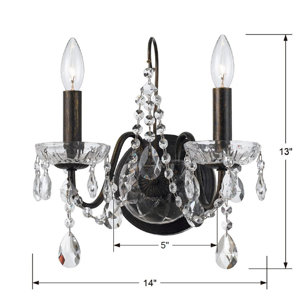 Butler 2 Light Hand Cut Crystal English Bronze Sconce Crystorama