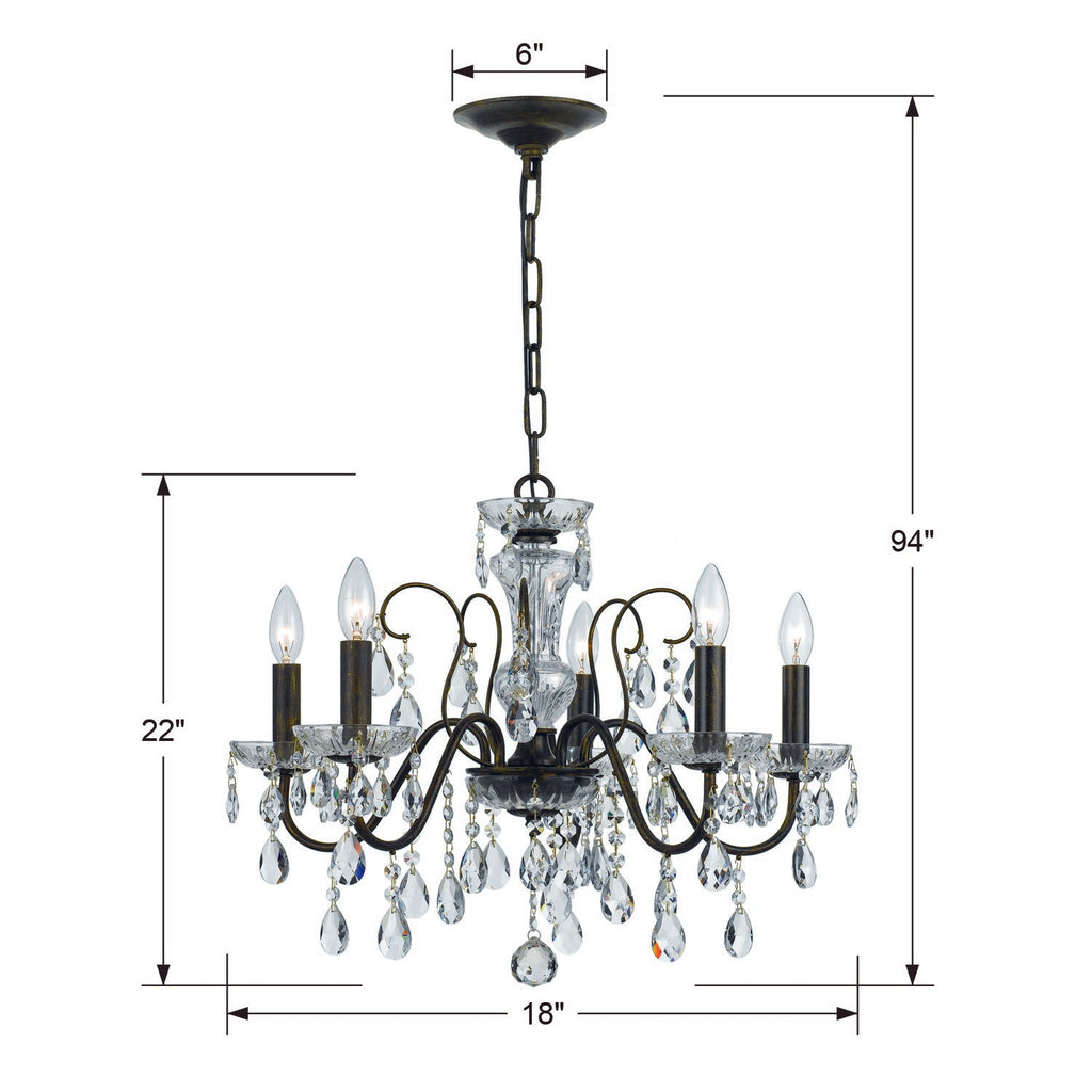 Butler 5 Light Hand Cut Crystal English Bronze Chandelier Crystorama