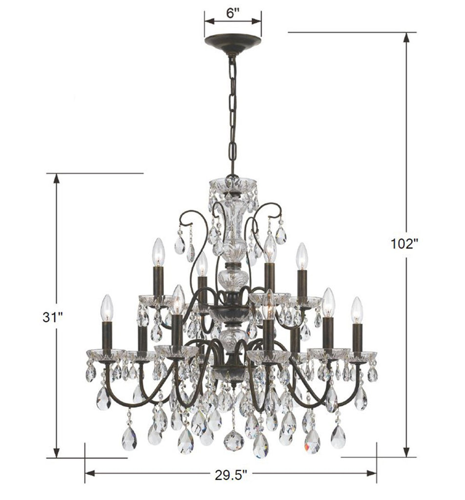 Butler 12 Light Swarovski Strass Crystal English Bronze Chandelier Crystorama