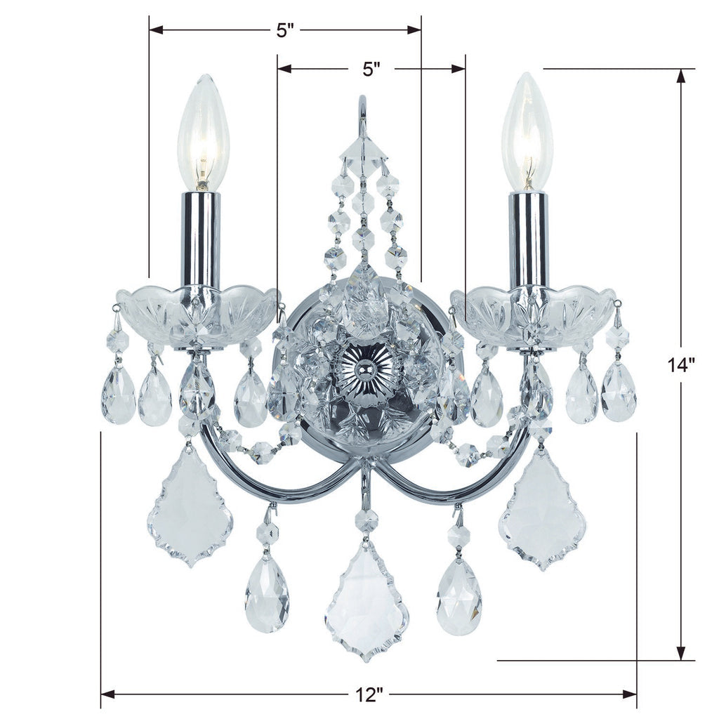 Imperial 2 Light Clear Italian Crystal Polished Chrome Sconce Crystorama