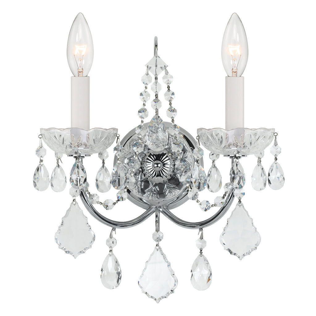 Imperial 2 Light Swarovski Strass Crystal Polished Chrome Sconce Crystorama