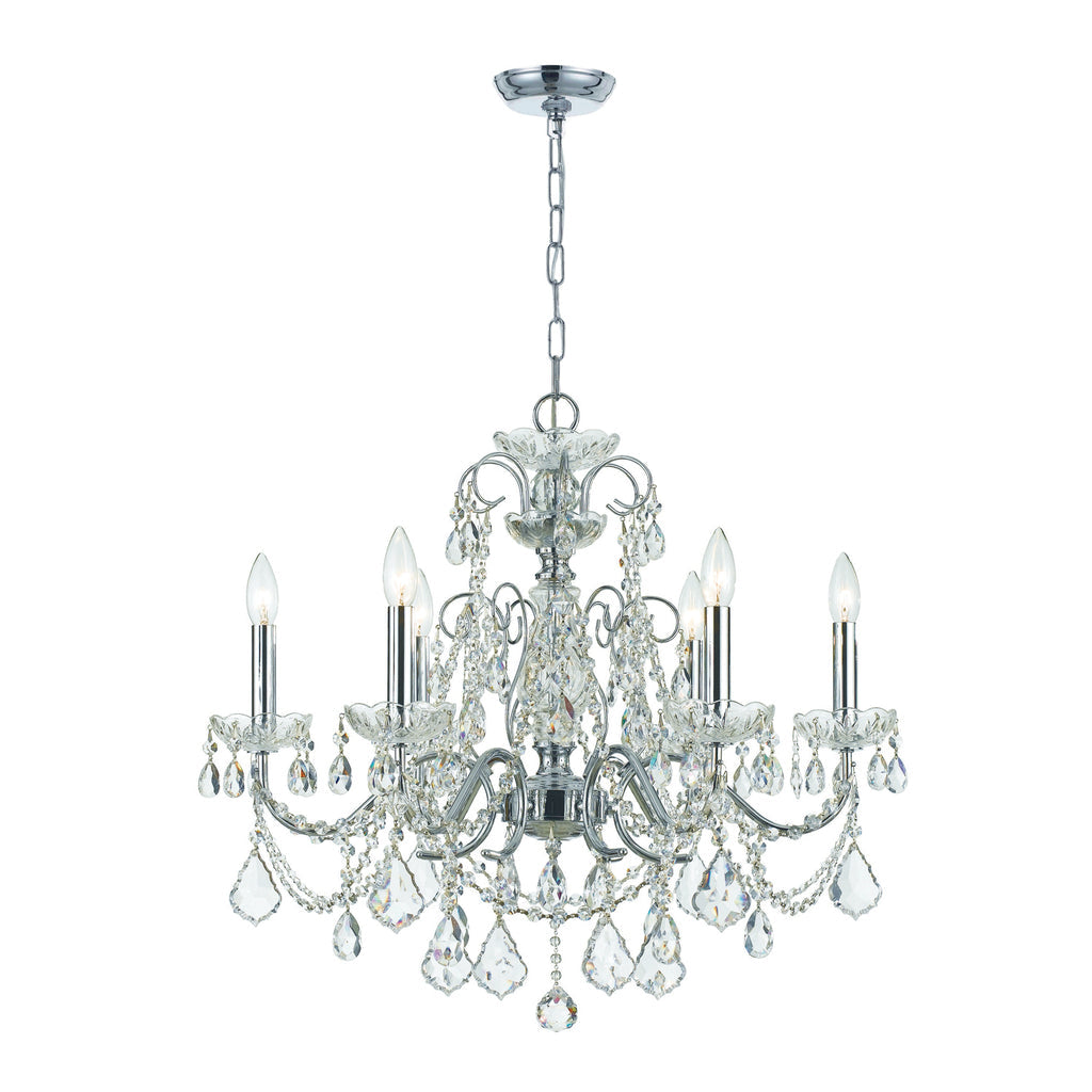 Imperial 6 Light Clear Italian Crystal Polished Chrome Chandelier Crystorama