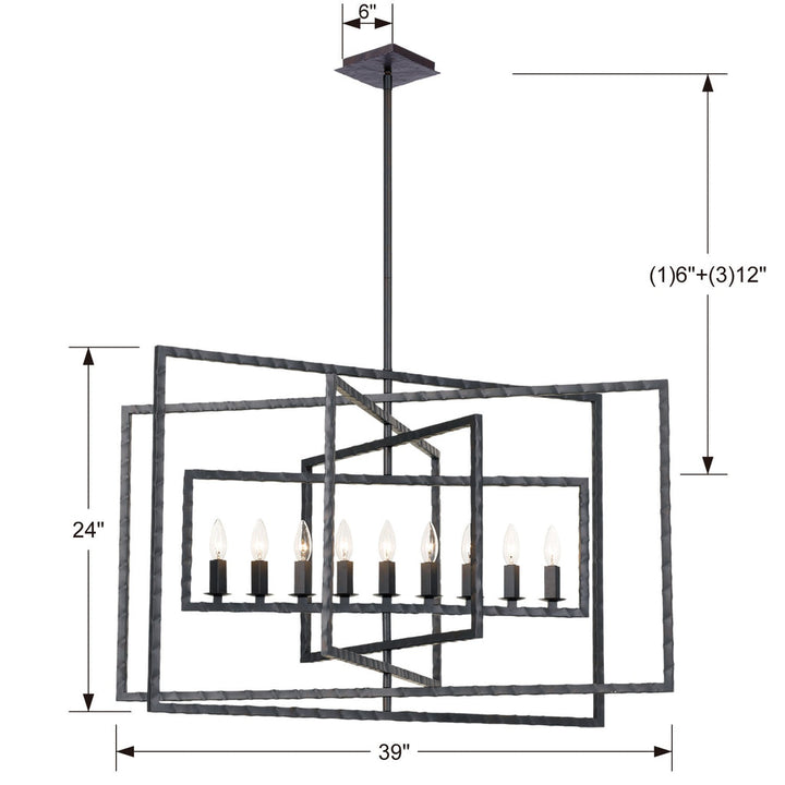 Capri 9 Light Raw Steel Chandelier Crystorama