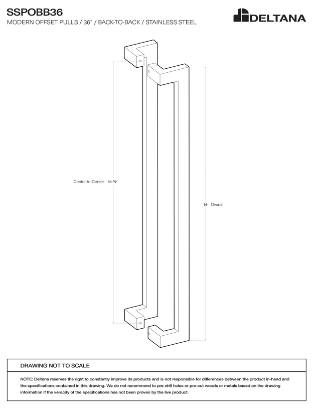 36 Inch Stainless Steel Back-To-Back Modern Pulls (Several Finishes Available)