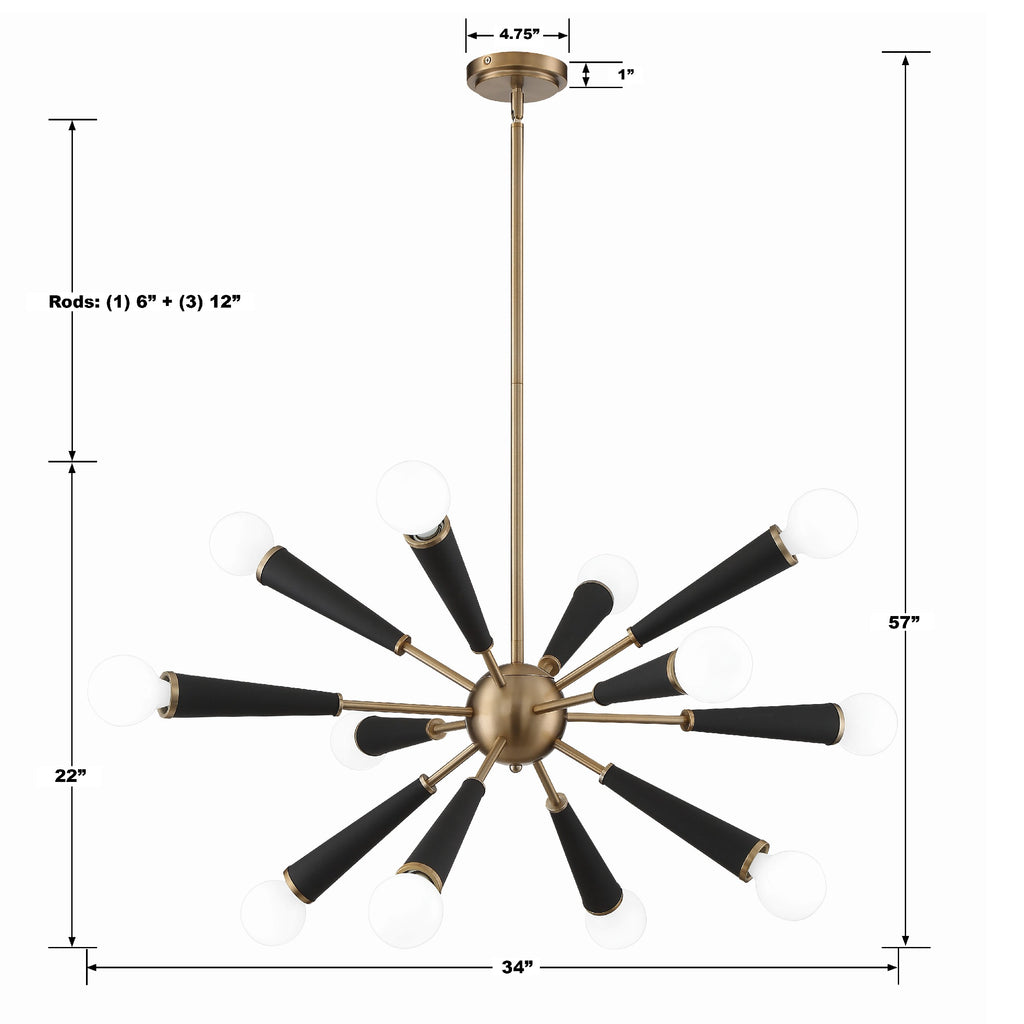 Zodiac 12 Light Aged Brass Chandelier Crystorama