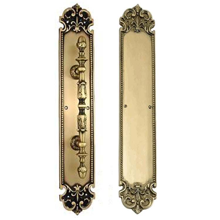 COPPER MOUNTAIN HARDWARE 18" Solid Brass Traditional Fleur-De-Lis Door Pull & Push Plate Set