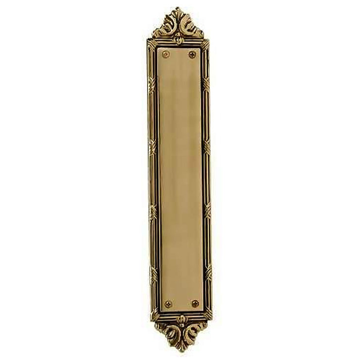 13 3/4 Inch Solid Brass Ribbon & Reed Push Plate COPPER MOUNTAIN HARDWARE