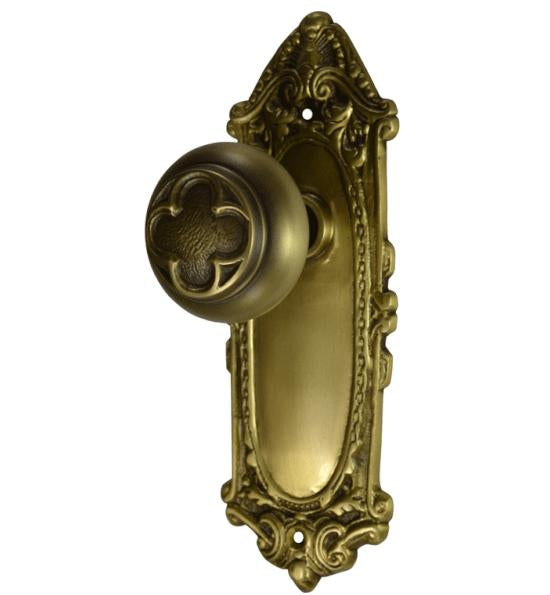 Ornate Victorian Long Backplate Door Set with Clover Door Knobs (Several Finishes Available) COPPER MOUNTAIN HARDWARE