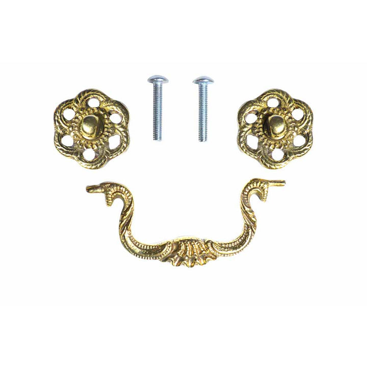 COPPER MOUNTAIN HARDWARE 4 1/2 Inch Beaded Victorian Bail Pull with Roped Floral Mount (Polished Brass)