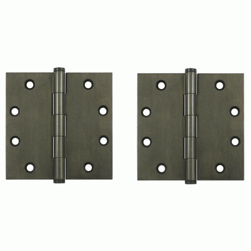 4 1/2 Inch X 4 1/2 Inch Solid Brass Hinge Interchangeable Finials (Square Corner, White Bronze Dark Finish) DELTANA