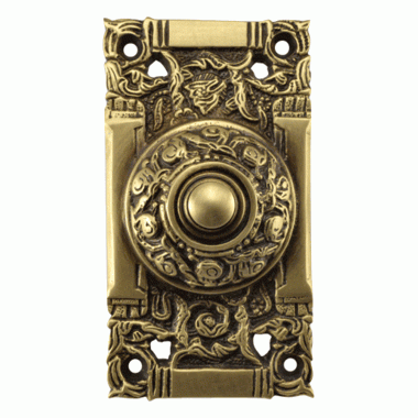 COPPER MOUNTAIN HARDWARE 4 1/4 Inch Art Nouveau Solid Brass Doorbell (Antique Brass Finish)