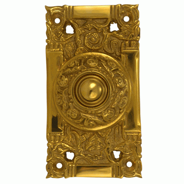 COPPER MOUNTAIN HARDWARE 4 1/4 Inch Art Nouveau Solid Brass Doorbell (Polished Brass Finish)