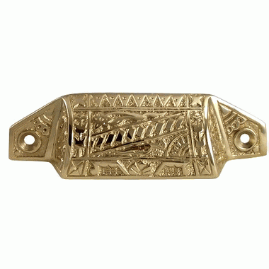 4 1/8 Inch Overall (3 1/2 Inch c-c) Solid Brass Eastlake Bin or Cup Pull (Polished Brass Finish) COPPER MOUNTAIN HARDWARE