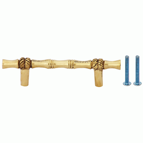 COPPER MOUNTAIN HARDWARE 4 3/4 Inch Overall (3 Inch c-c) Solid Brass Japanese Bamboo Style Pull (Lacquered Brass Finish)