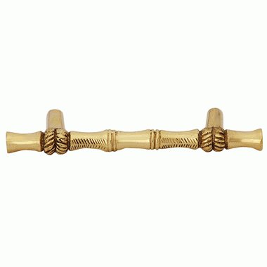 COPPER MOUNTAIN HARDWARE 4 3/4 Inch Overall (3 Inch c-c) Solid Brass Japanese Bamboo Style Pull (Polished Brass Finish)