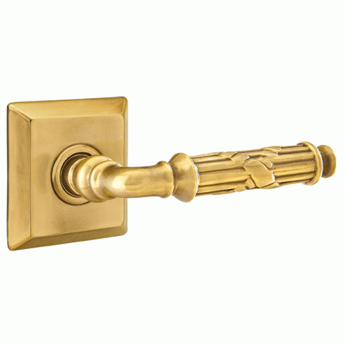 EMTEK Solid Brass Ribbon & Reed Lever With Quincy Rosette