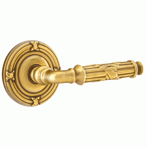 EMTEK Solid Brass Ribbon & Reed Lever With Ribbon & Reed Rosette