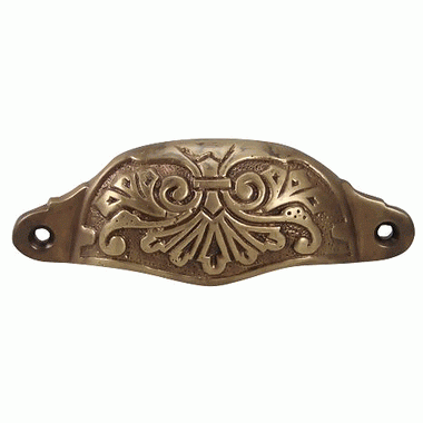 COPPER MOUNTAIN HARDWARE 4 3/8 Inch Overall (3 3/4 Inch c-c) Solid Brass Ornate Victorian Scroll Cup or Bin Pull (Antique Brass Finish)