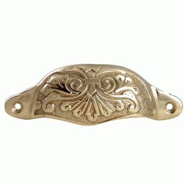 COPPER MOUNTAIN HARDWARE 4 3/8 Inch Overall (3 3/4 Inch c-c) Solid Brass Ornate Victorian Scroll Cup or Bin Pull (Polished Brass Finish)