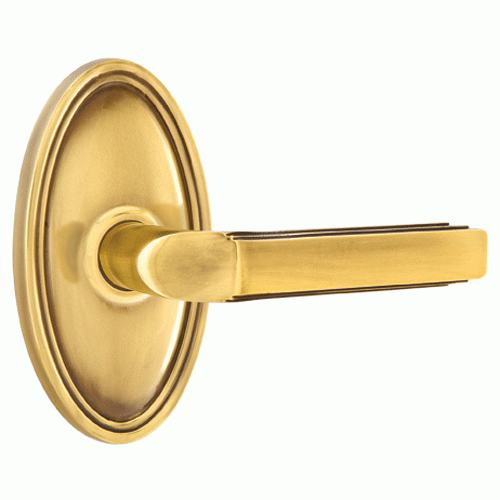 EMTEK Solid Brass Milano Lever With Oval Rosette