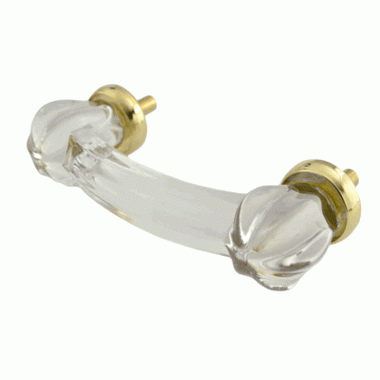 COPPER MOUNTAIN HARDWARE 4 Inch Overall (3 Inch c-c) Crystal Clear Glass Bridge Handle (Polished Brass Base)