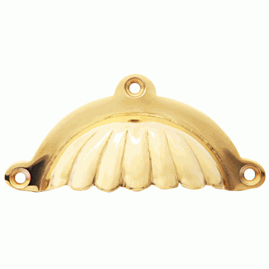 4 Inch Overall (3 1/2 Inch c-c) Solid Brass Scalloped Style Cup Pull (Polished Brass Finish) COPPER MOUNTAIN HARDWARE