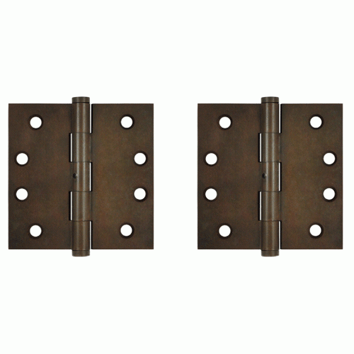 DELTANA 4 Inch X 4 Inch Solid Brass Hinge Interchangeable Finials (Square Corner, Bronze Rust Finish)