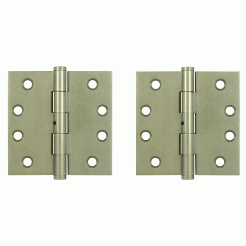 4 Inch X 4 Inch Solid Brass Hinge Interchangeable Finials (Square Corner, White Bronze Light Finish) DELTANA