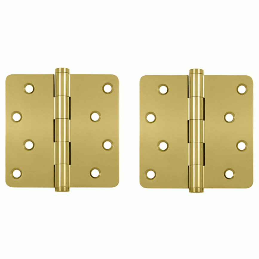 DELTANA 4 Inch X 4 Inch Solid Brass Zig-Zag Hinge (1/4 Radius Corner, PVD Polished Brass Finish)