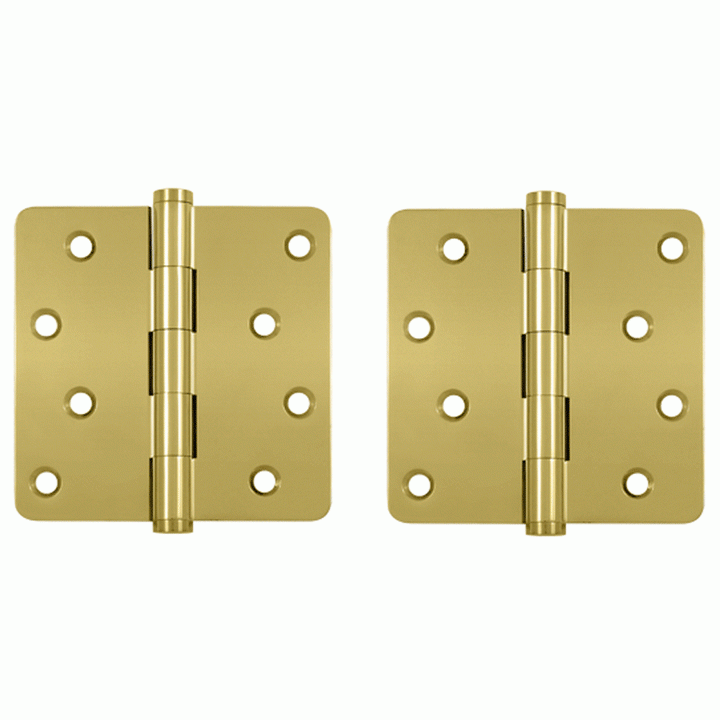 DELTANA 4 Inch X 4 Inch Solid Brass Zig-Zag Hinge (1/4 Radius Corner, PVD Polished Brass Finish)