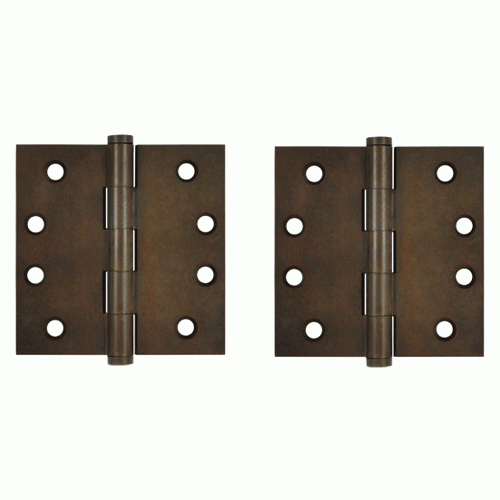 DELTANA 4 X 4 Inch Solid Brass Hinge Interchangeable Finials (Square Corner, Bronze Rust Finish)