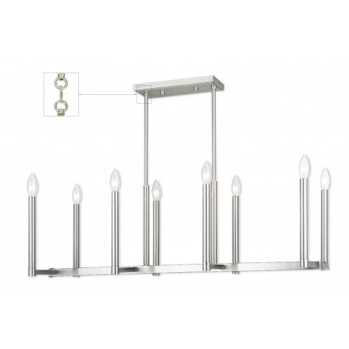 8 Light Brushed Nickel Linear Chandelier Livex