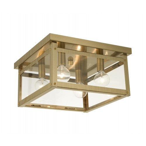 4 Light Antique Brass Flush Mount Livex