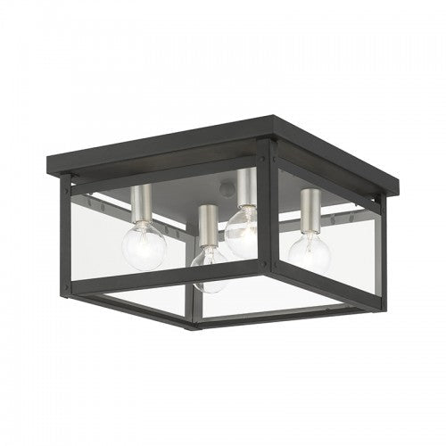 4 Light Black with Brushed Nickel Finish Candles Square Flush Mount Livex