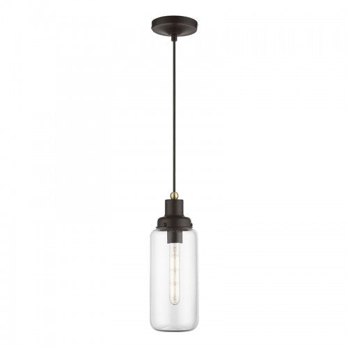 1 Light Bronze with Antique Brass Accent Mini Pendant Livex