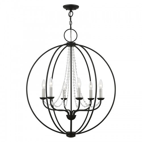 6 Light Black with Brushed Nickel Finish Candles Globe Pendant Chandelier Livex