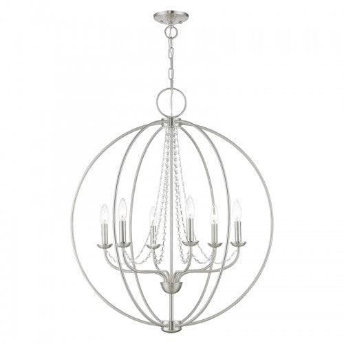 6 Light Brushed Nickel Globe Pendant Chandelier Livex