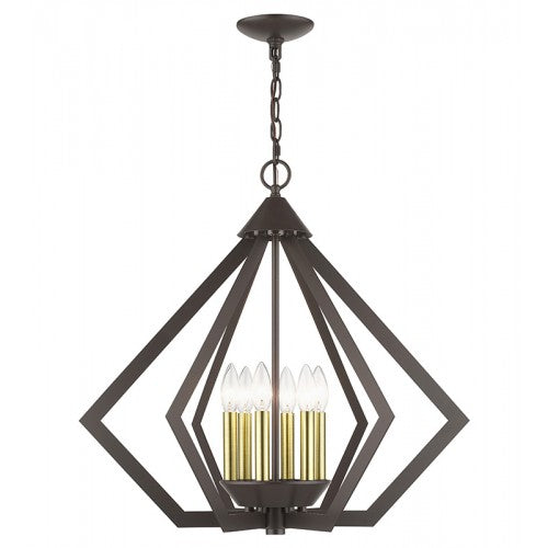 6 Light English Bronze Chandelier with Antique Brass Finish Accents Livex