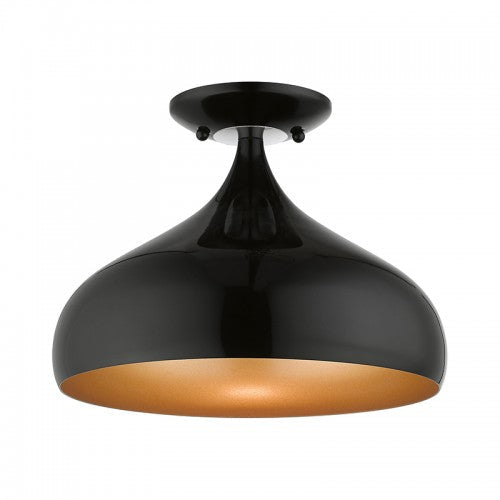 1 Light Shiny Black Semi-Flush Mount Livex