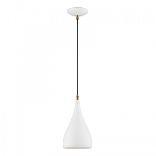 1 Light Textured White with Antique Brass Accents Mini Pendant Livex