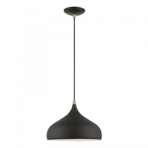 1 Light Textured Black with Antique Brass Accents Pendant Livex