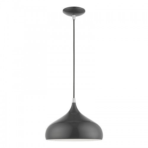 1 Light Shiny Dark Gray with Polished Chrome Accents Pendant Livex