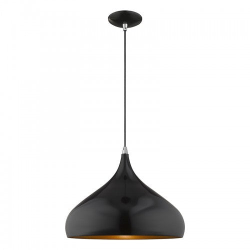 1 Light Shiny Black Single Pendant Livex