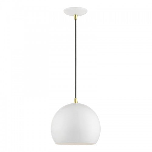 1 Light Shiny White with Polished Brass Accents Globe Pendant Livex