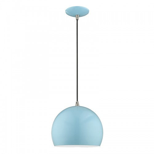 1 Light Shiny Baby Blue Single Pendant Livex