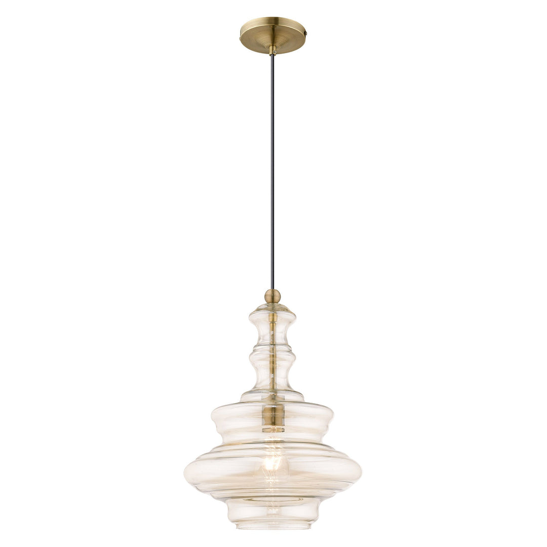 1 Light Antique Brass Single Pendant Livex