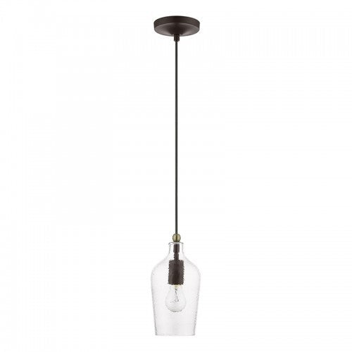 1 Light Bronze with Antique Brass Accent Mini Pendant Livex